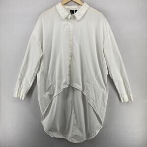 THE FISHER PROJECT Top L Organic Cotton Tunic Shirt Button Up Hi Low Hem White